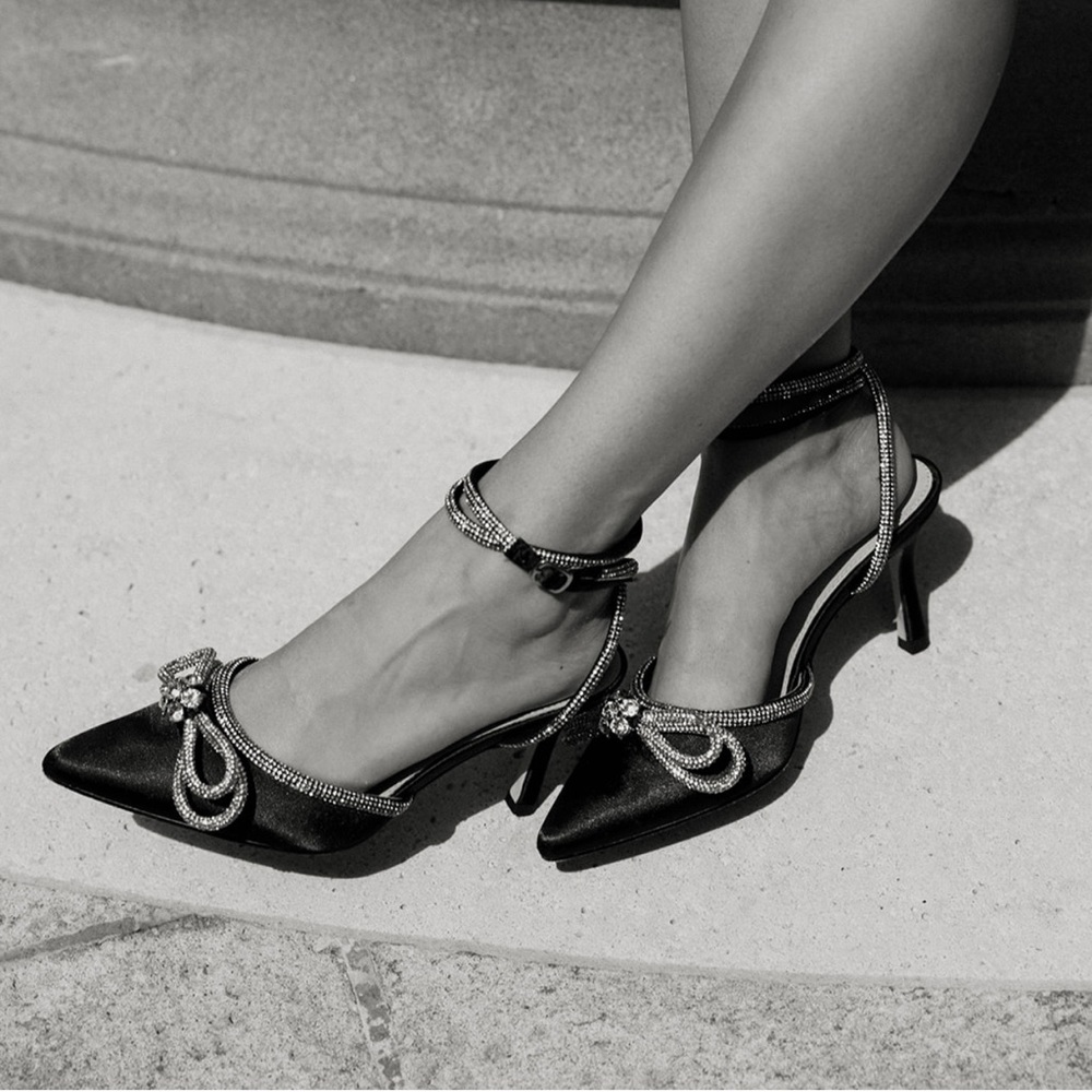 Black Bedazzled Heels with Bow
